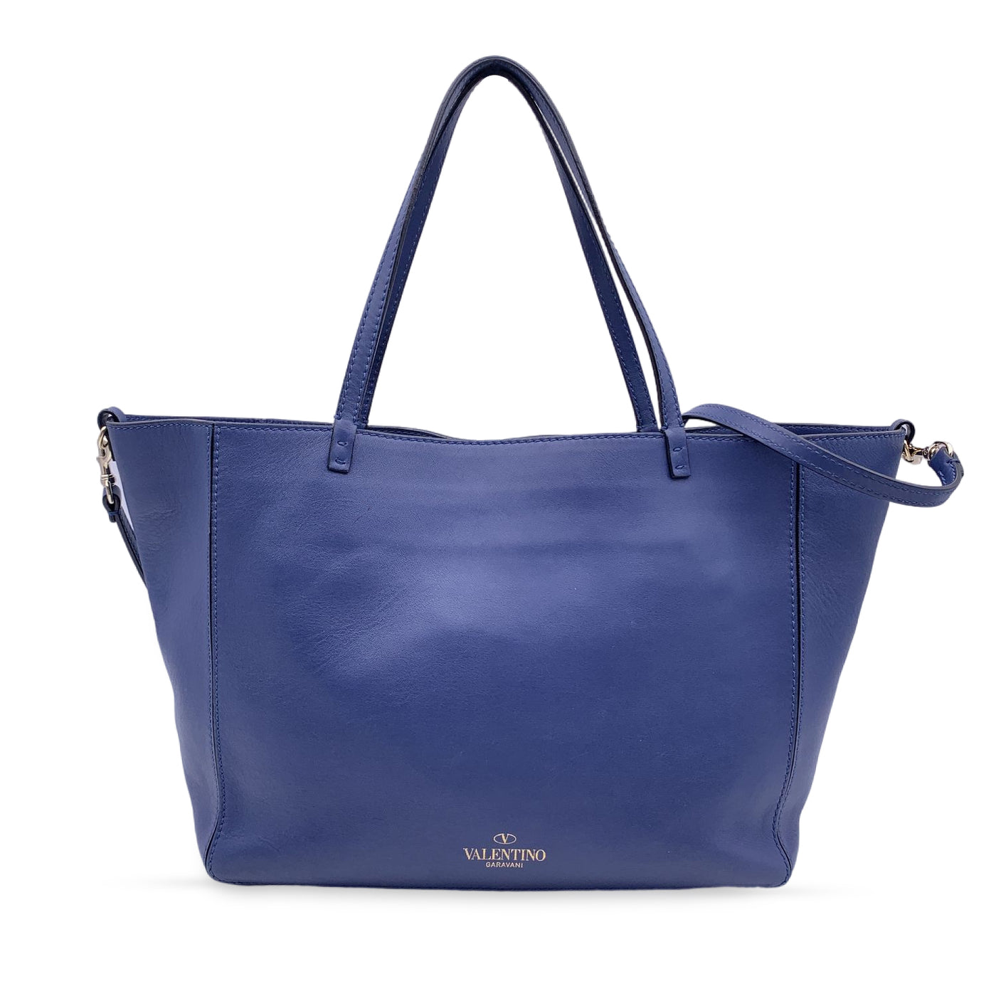 Valentino Garavani Blue Leather Rockstud Tote Shoulder Bag