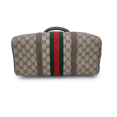 Gucci Vintage Brown Suede Web Stripes Boston Bag Handbag