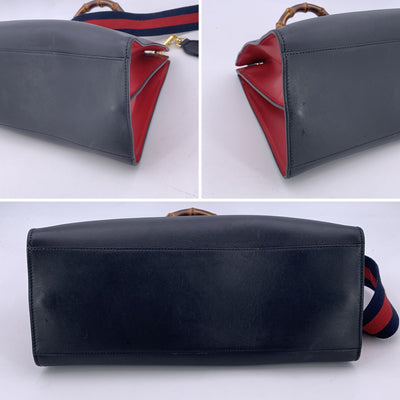 Gucci Black Leather Nymphaea Tote Bag Bamboo Handle with Strap