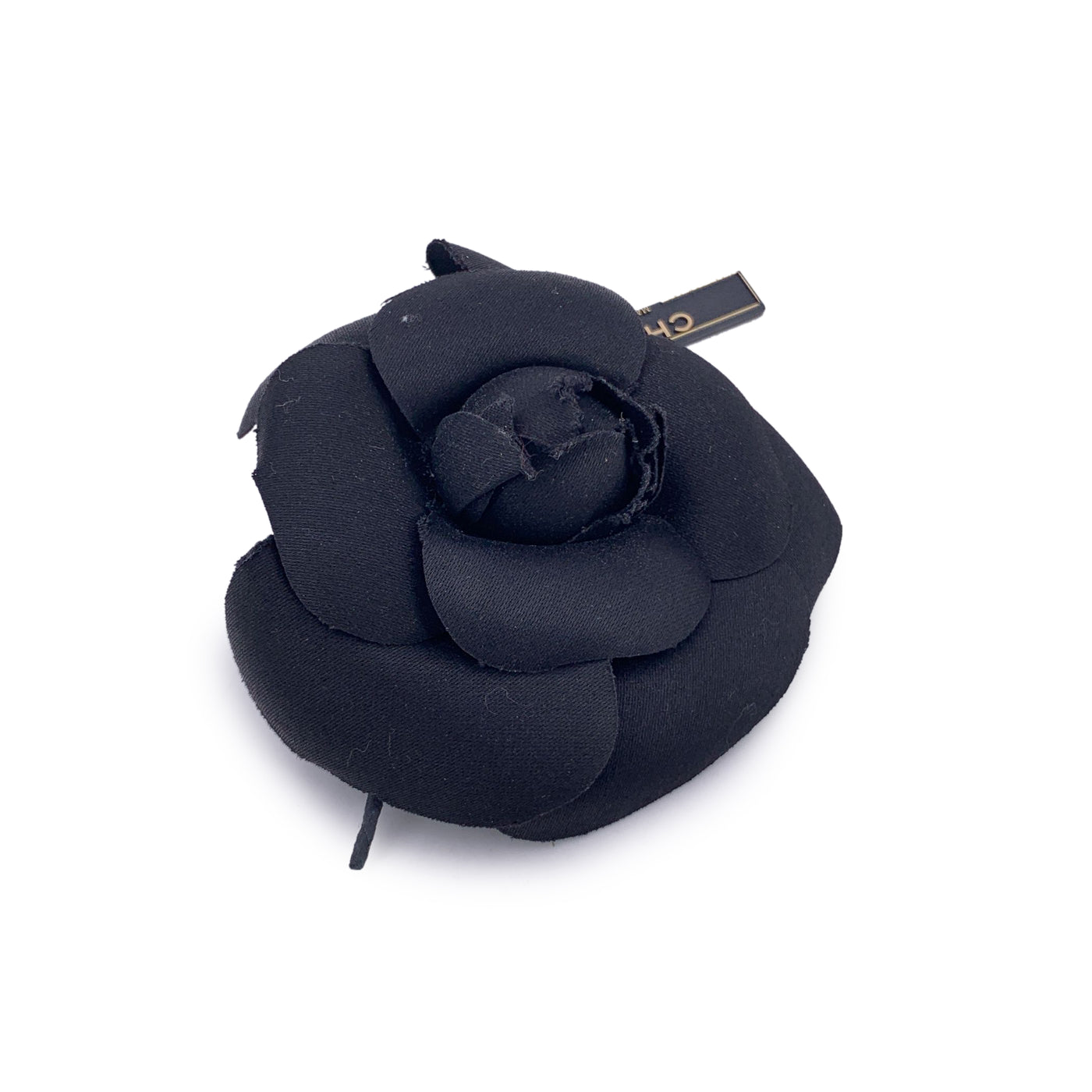 Chanel Vintage Black Satin Flower Brooch Pin Camelia Camellia