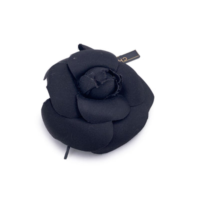 Chanel Vintage Black Satin Flower Brooch Pin Camelia Camellia