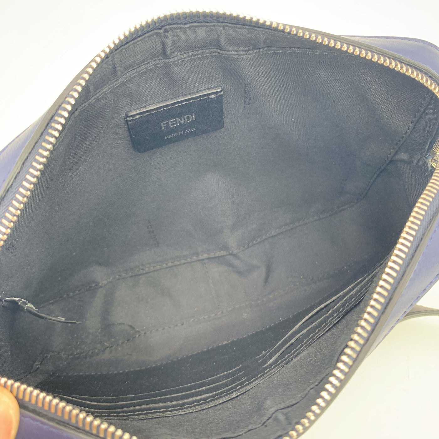 Fendi Blue Embossed Forever Fade Logo Leather Camera Crossbody Bag