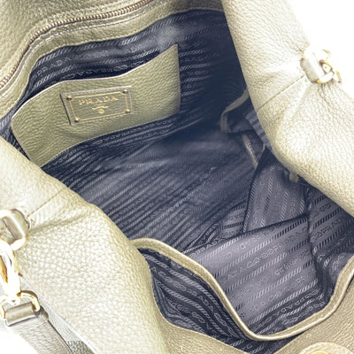 Prada Military Green Leather 2 Way Tote Shopping Bag with Strap