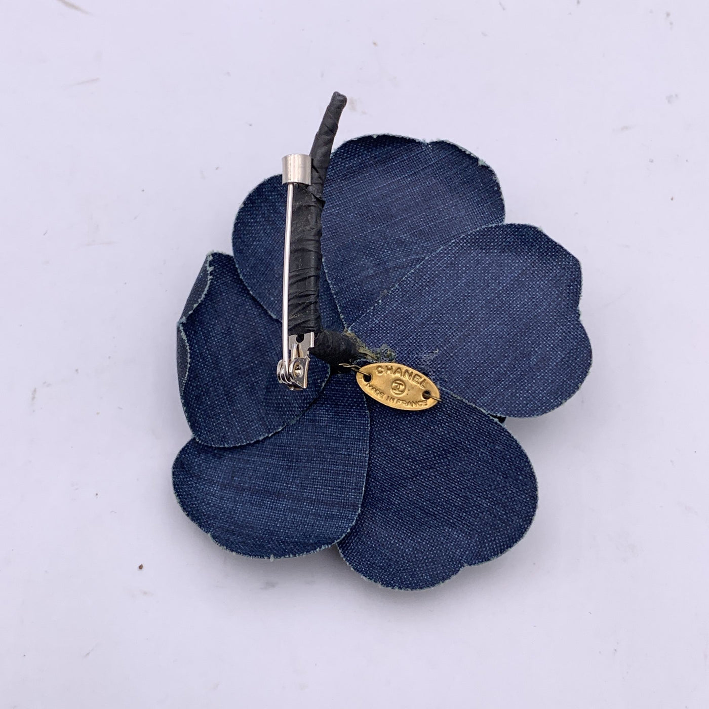 Chanel Vintage Blue Canvas Camelia Camellia Brooch