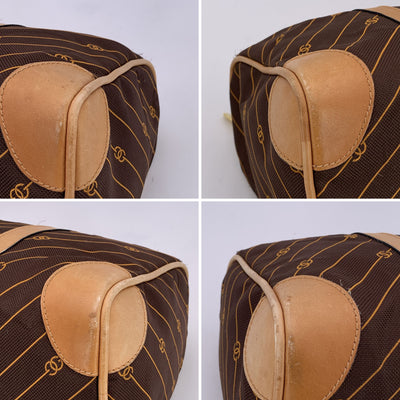 Gucci Vintage Brown Logo Canvas GG Tan Leather Boston Bag