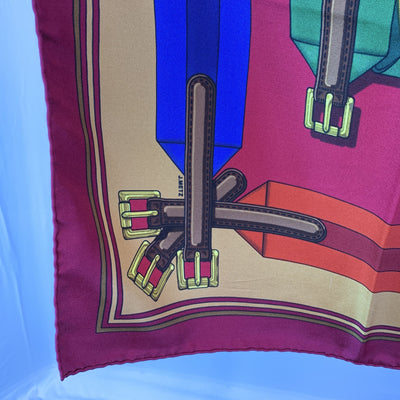 Hermes Vintage Silk Scarf Les Sangles Belts 1985 Metz Magenta