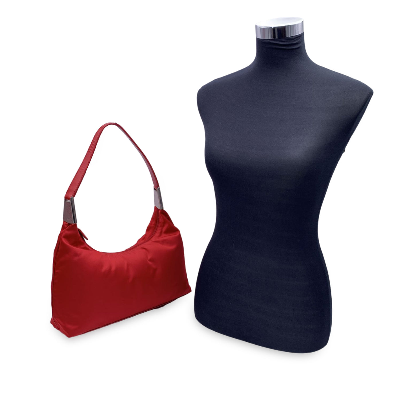 Prada Red Tessuto Nylon Hobo Bag with Leather Strap