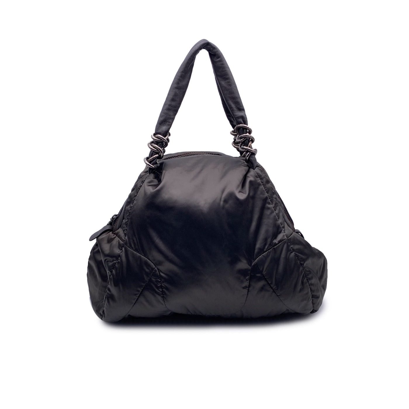 Fay Black Shiny Nylon Puffer Tote Shoulder Bag