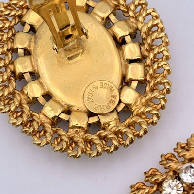 Gianfranco Ferre Vintage Gold Metal Oval Cabochon Clip On Earrings