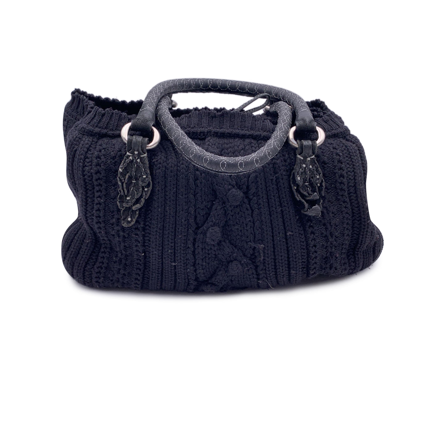 Ermanno Scervino Black Wool Knit Tote Shoulder Bag Handbag