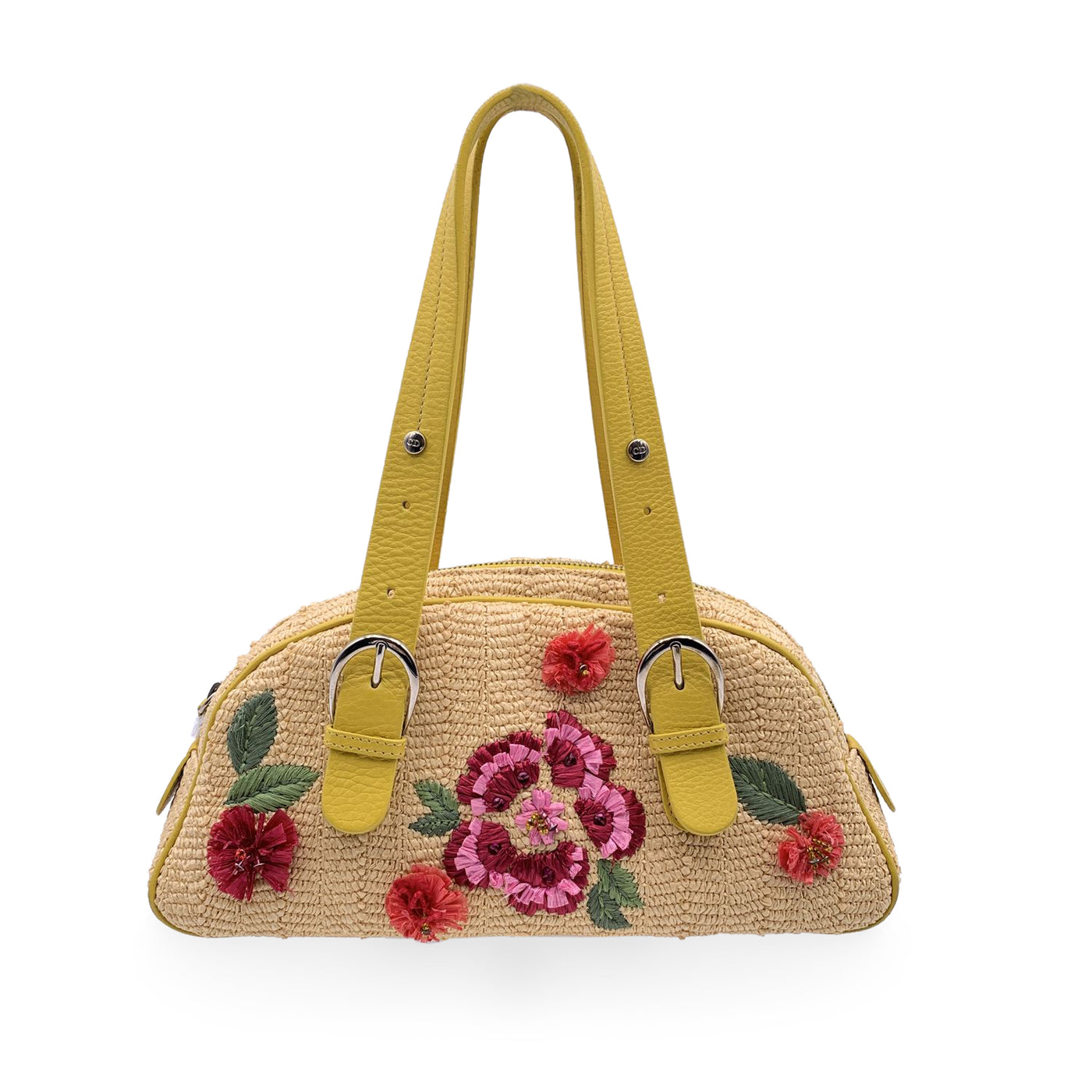 Christian Dior Limited Edition Yellow Raffia Flower Handbag Bag