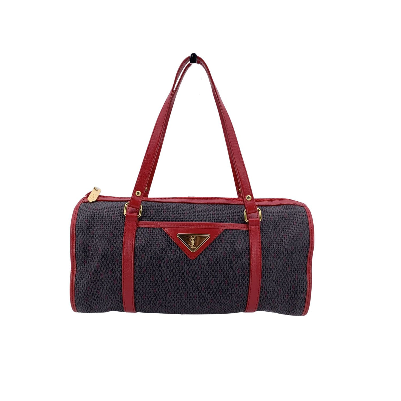 Yves Saint Laurent Grey and Red Textured Vinyl Canvas Handbag