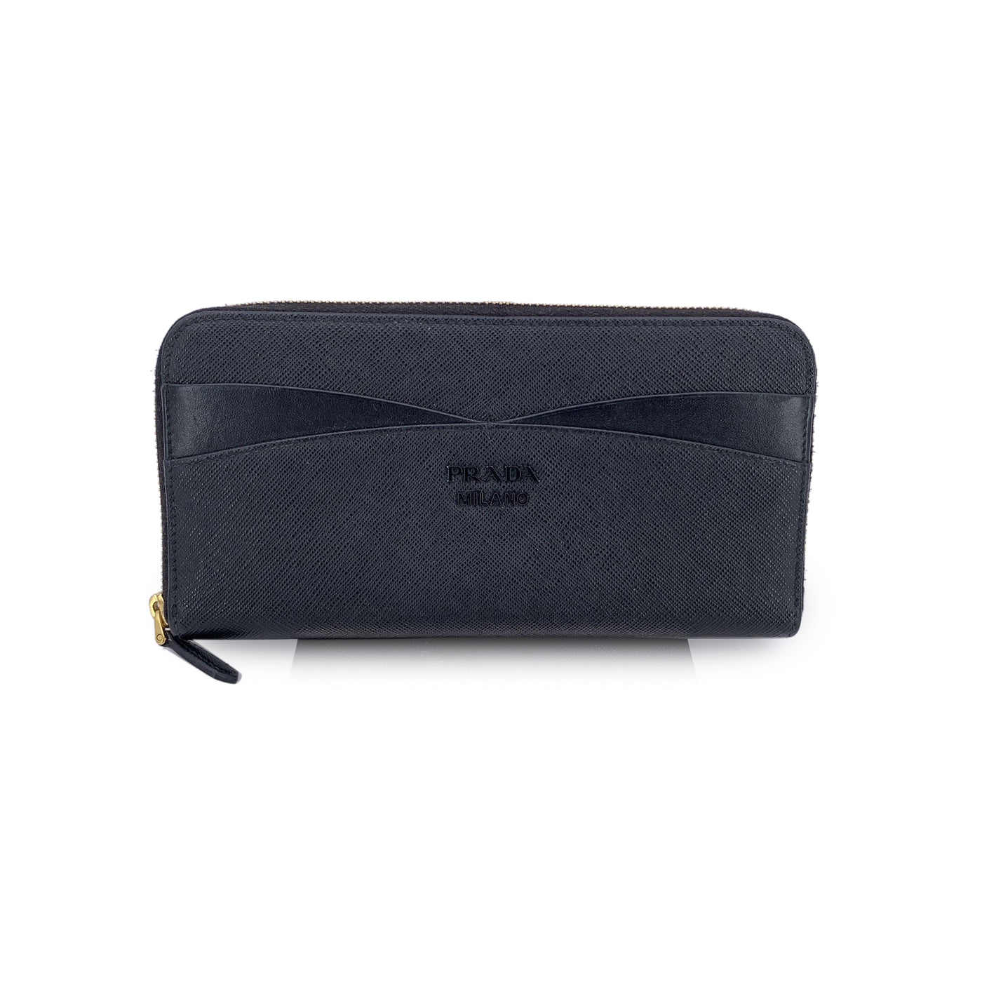 Prada Black Saffiano Leather Continental Zippy Wallet 1ML506