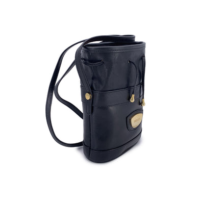 Gucci Vintage Black Leather Drawstring Mini Bucket Bag