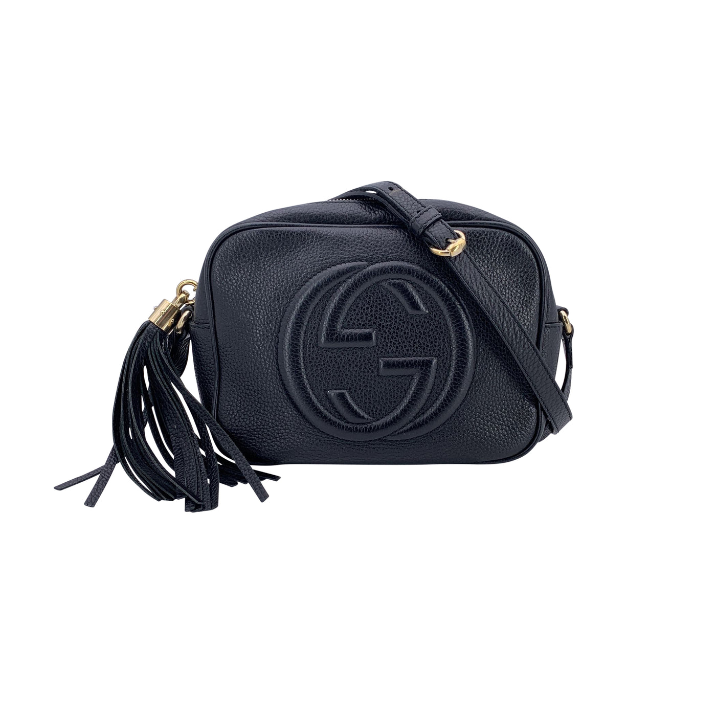 Gucci Black Leather Soho GG Logo Small Crossbody Bag