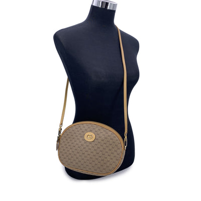 Gucci Vintage Beige Monogram Canvas Oval Messenger Crossbody Bag