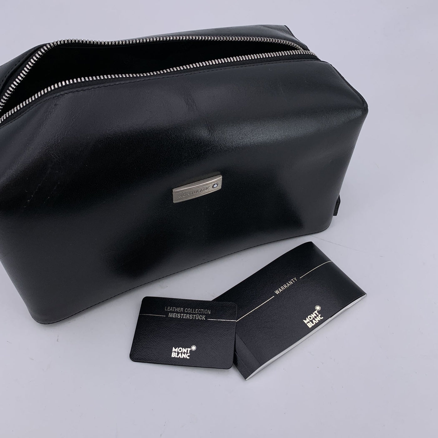 Montblanc Black Leather Toiletry Trousse Wash Cosmetic Bag