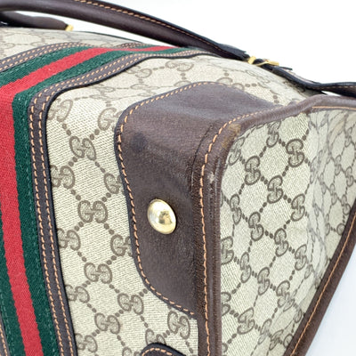 Gucci Vintage Brown Monogram Canvas Satchel Bag with Stripes
