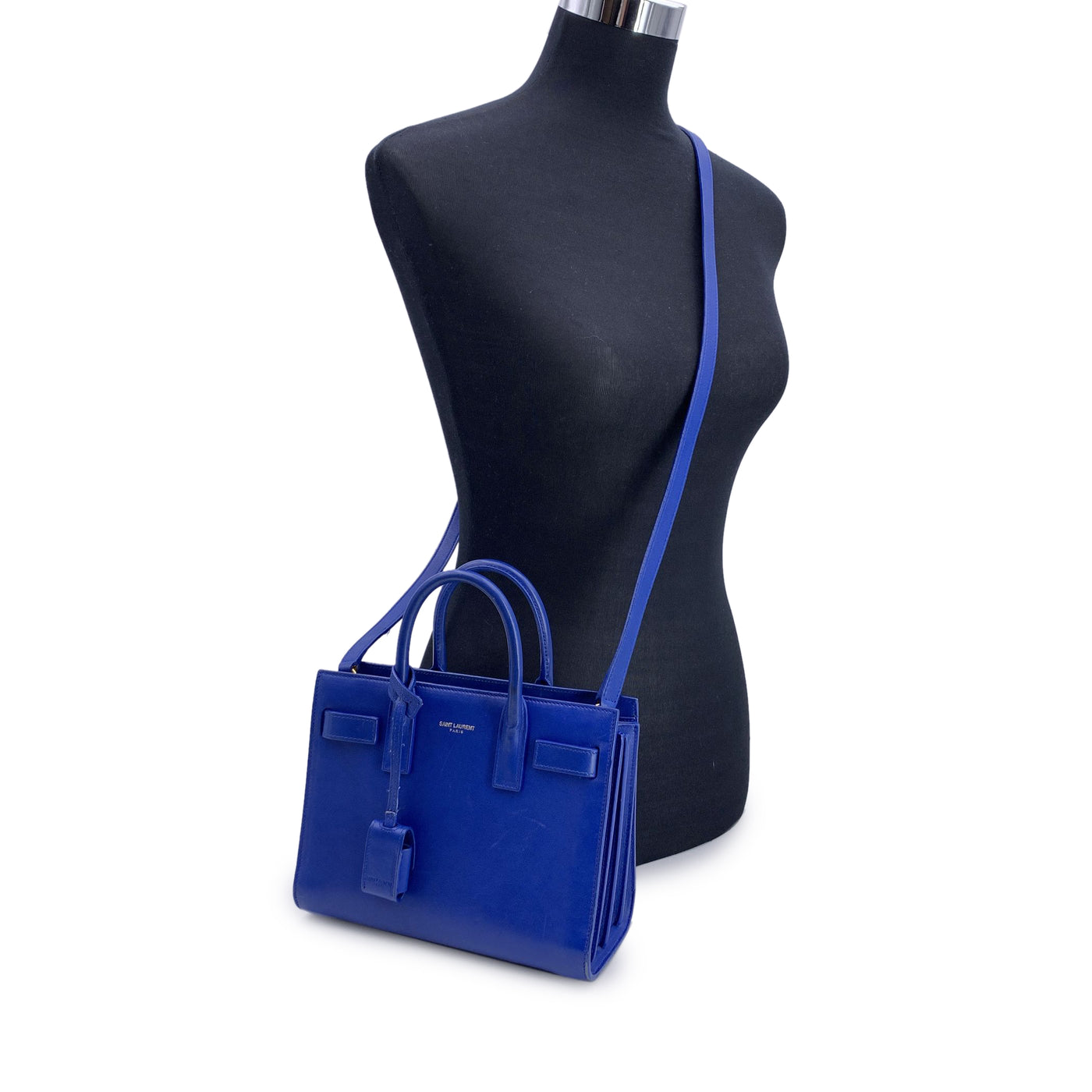 Saint Laurent Blue Leather Sac De Jour Nano Tote Bag with Strap