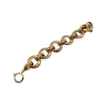 Chanel Vintage Gold Metal Crystals Chain Ring Link Bracelet