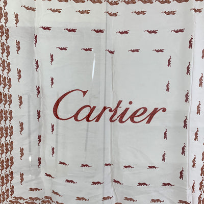 CartierRed and White Cotton Logo and Panthers Scarf Animal Pattern