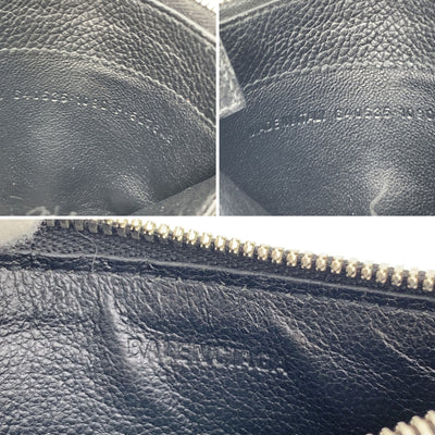 Balenciaga Black Leather Logo Cash Long Coin And Card Holder Wallet