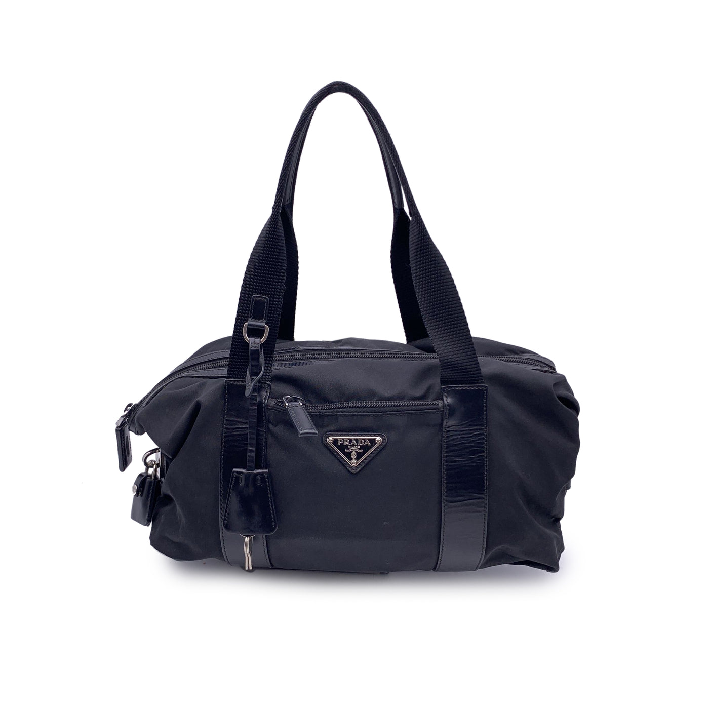 Prada Black Tessuto Nylon and Leather Tote Shoulder Bag