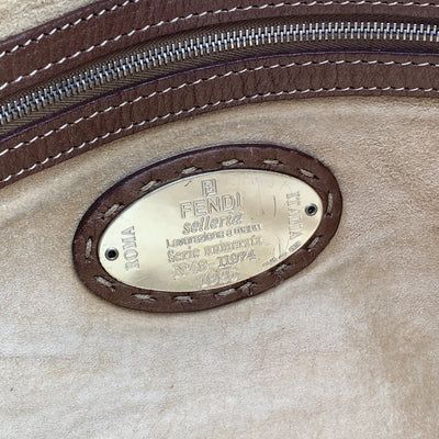 Fendi Selleria Brown Metallic Leather Large Satchel Handbag Duffle