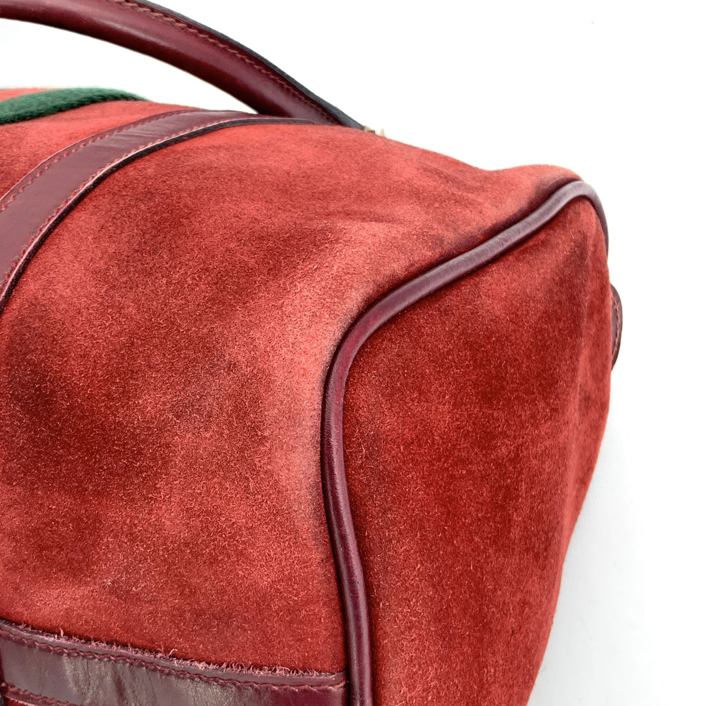 Gucci Vintage Burgundy Suede Web Stripes Boston Bag Handbag