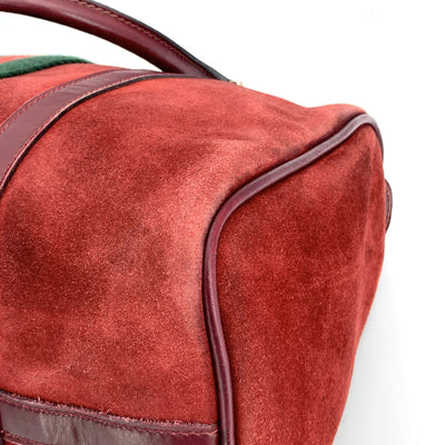 Gucci Vintage Burgundy Suede Web Stripes Boston Bag Handbag