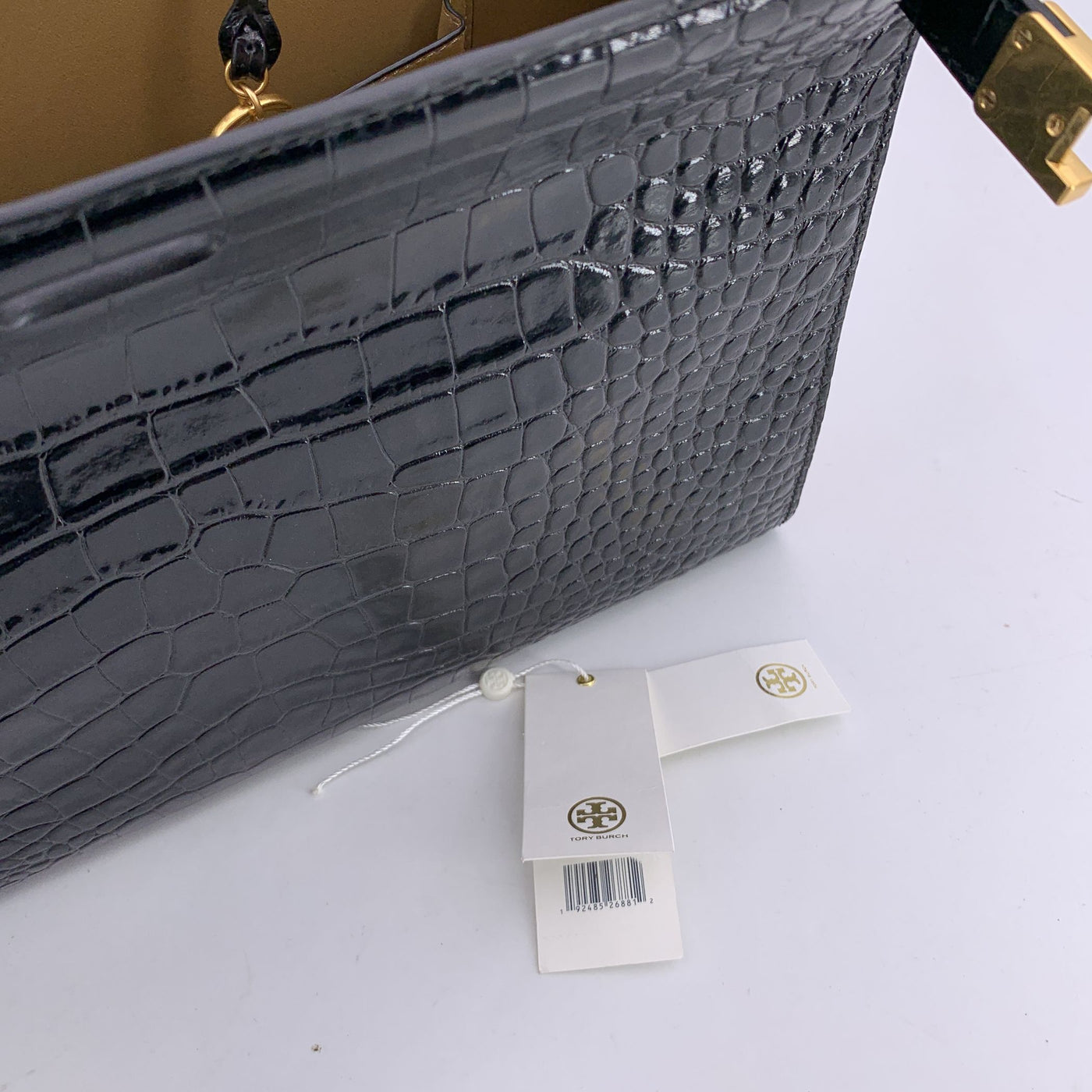 Tory Burch Black Embossed Leather Lee Radziwill Satchel Bag