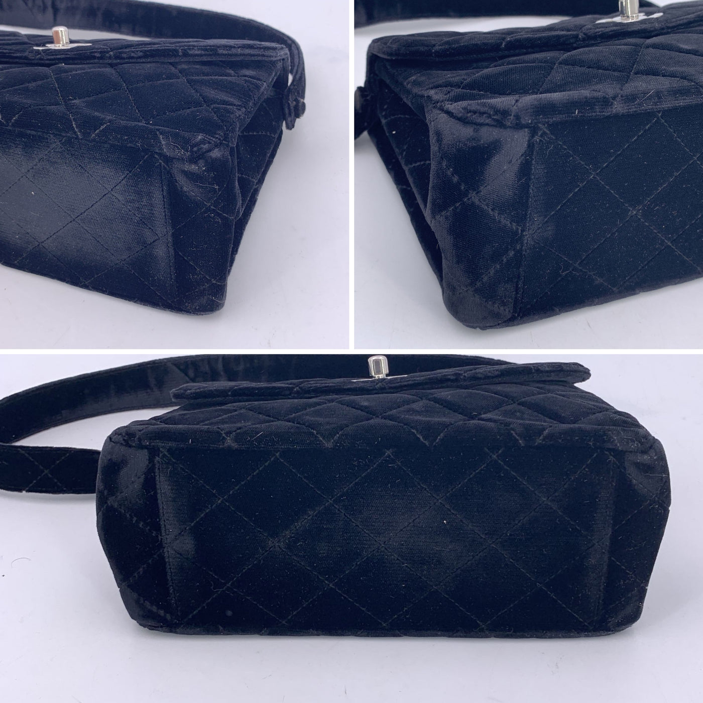 Chanel Vintage 90s Black Quilted Velvet Flap Shoulder Bag