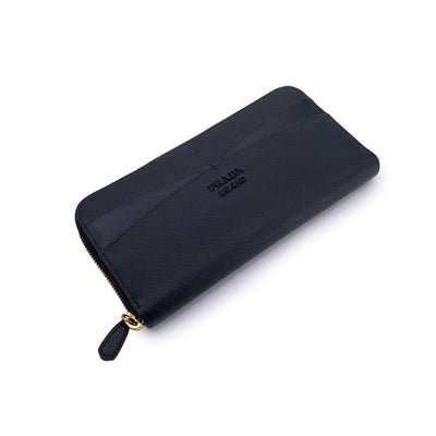 Prada Black Saffiano Leather Continental Zippy Wallet 1ML506