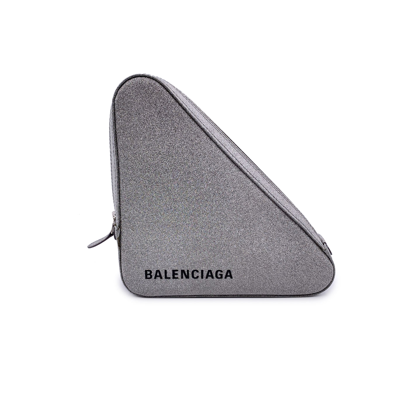 Balenciaga Silver Glitter Logo Print Triangle Clutch Bag Pochette