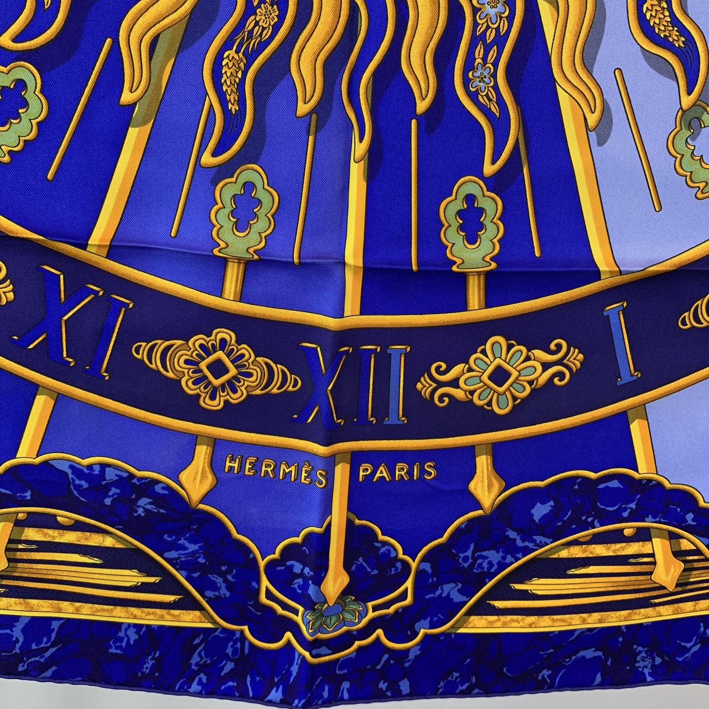 Hermes Vintage Blue Silk Scarf Carpe Diem 1994 Joachim Metz