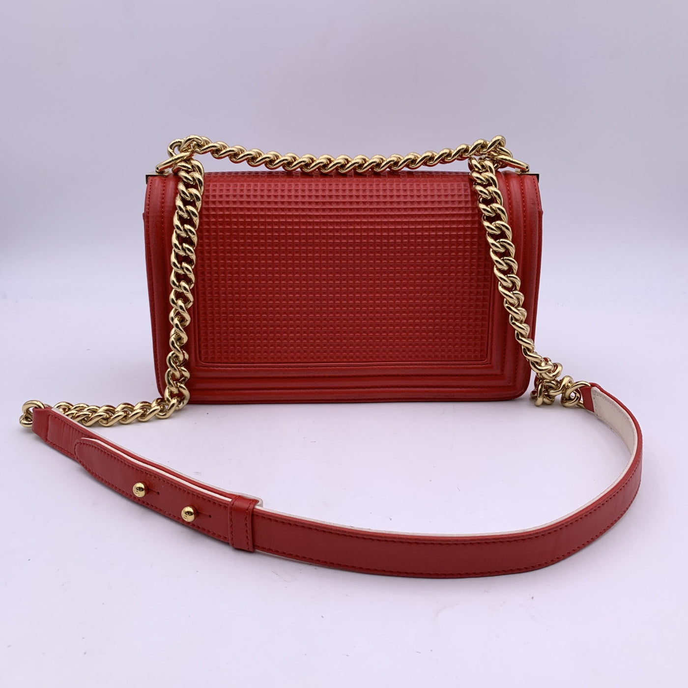 Chanel Red Cube Embossed Leather Medium Boy Shoulder Bag