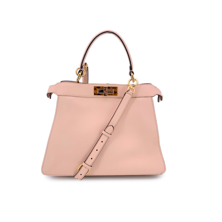 Fendi Pink Leather Peekaboo ISeeU Medium Top Handle Satchel Bag