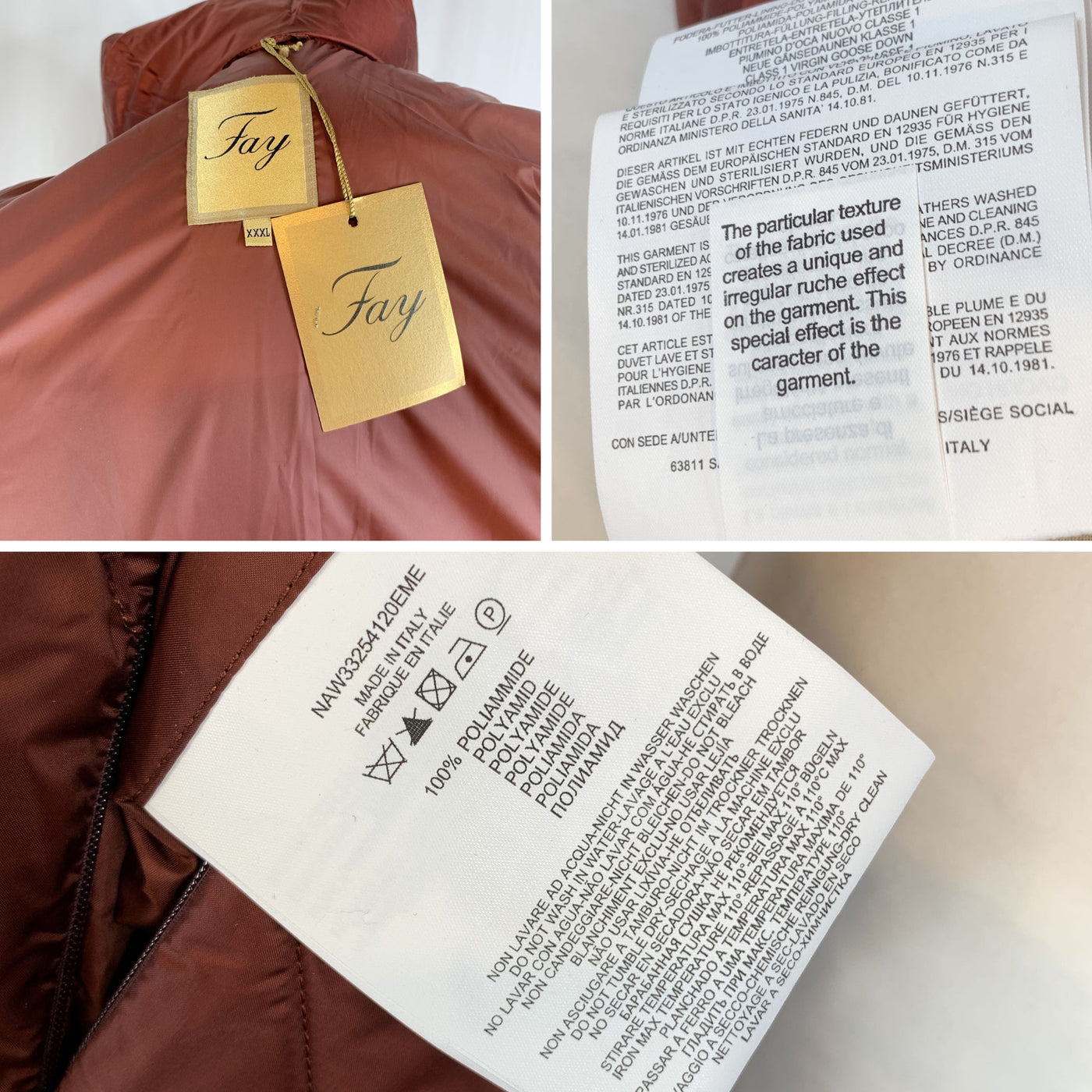 Fay Burgundy Red Nylon Winter Padded Down Coat Size XXXL
