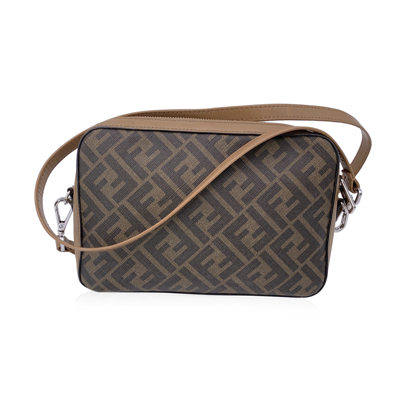 Fendi Monogram Zucca Canvas Leather Diagonal Camera Crossbody Bag