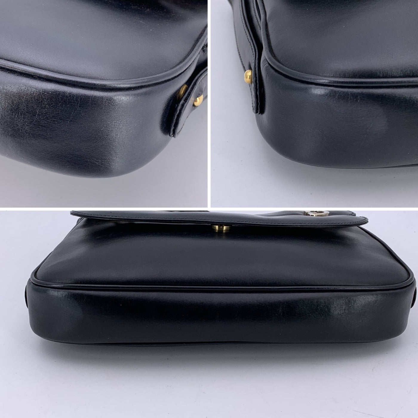 Gucci Vintage Black Leather GG Cut Out Flap Shoulder Bag