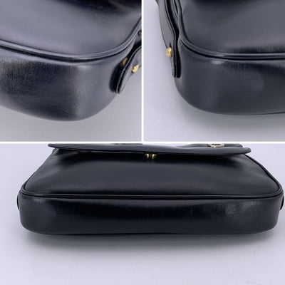 Gucci Vintage Black Leather GG Cut Out Flap Shoulder Bag