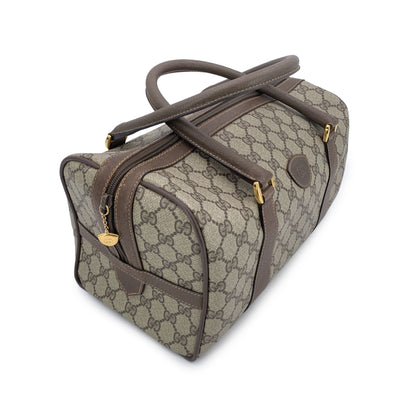 Gucci Vintage Beige Monogram Canvas Leather GG Logo Boston Bag