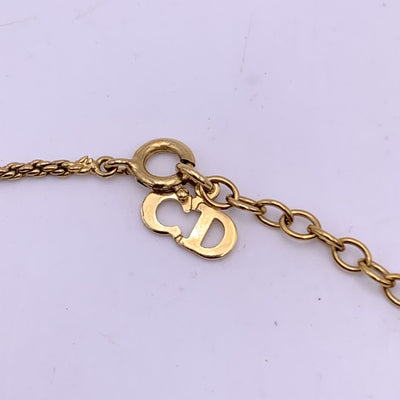 Christian Dior Gold Metal Small CD Logo Round Pendant Chain Necklace