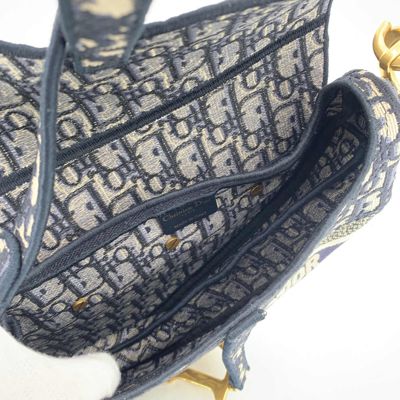 Christian Dior Blue Jacquard Oblique Canvas Embroidery Saddle Bag