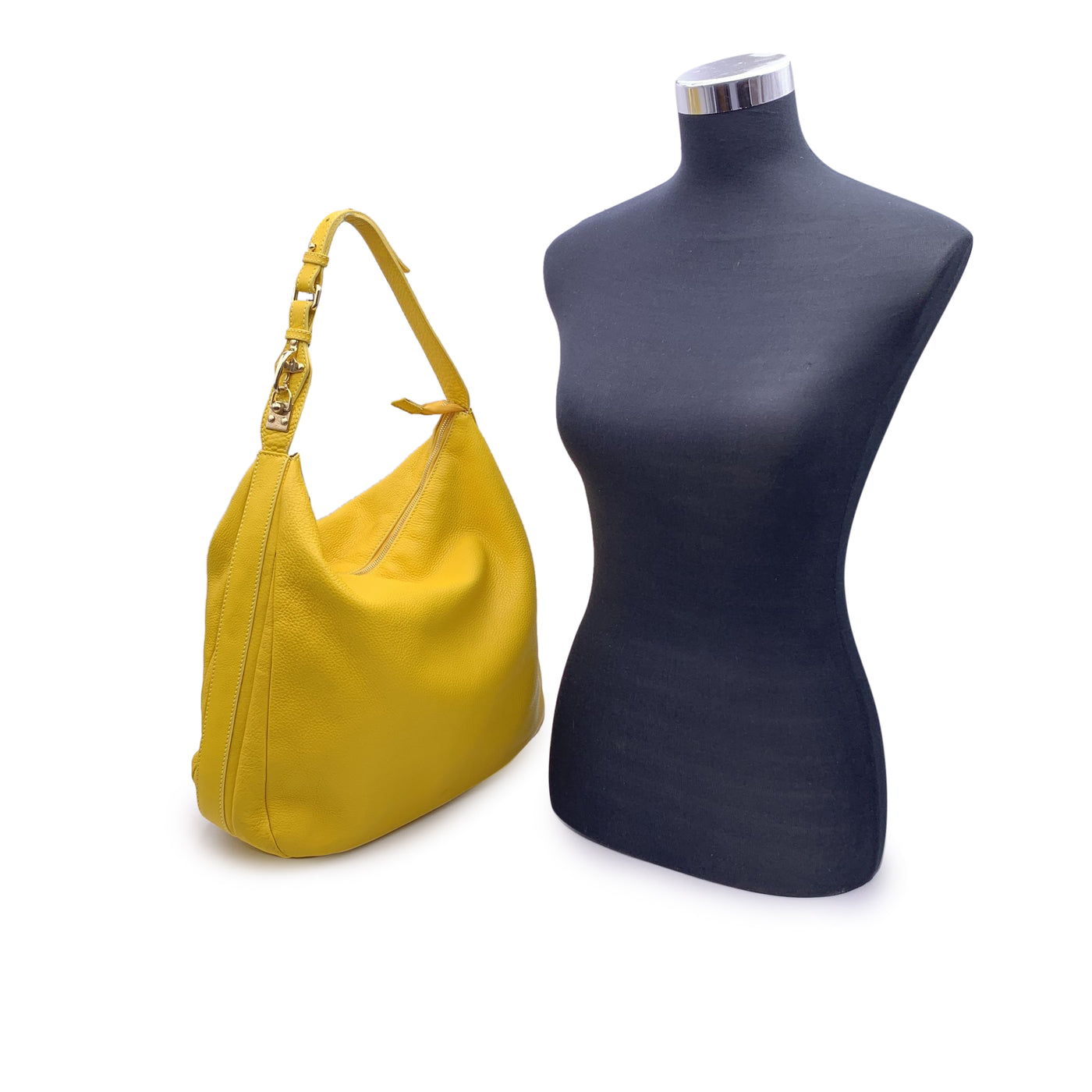 Fay Yellow Leather Large Hobo Carabiner Tote Shoulder Bag