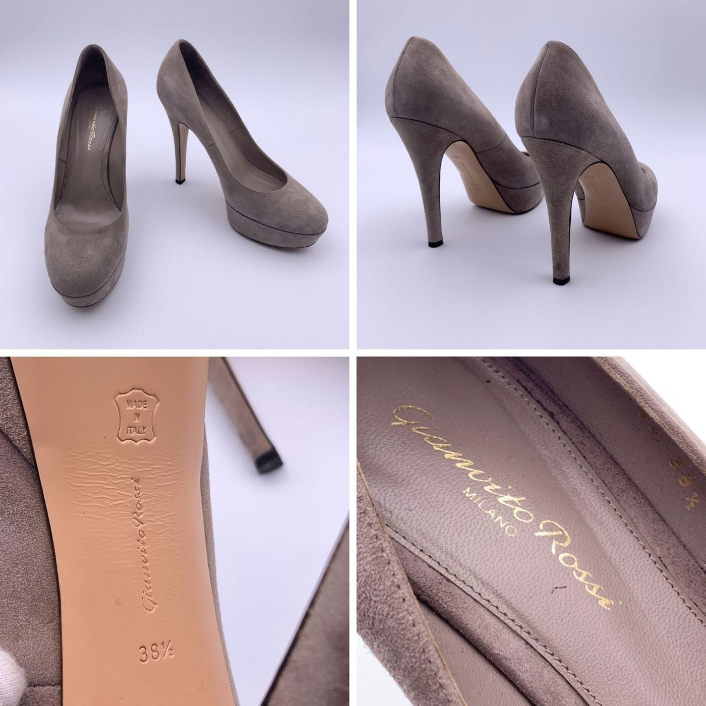 Gianvito Rossi Taupe Suede Platform Pumps Heels Size 38.5