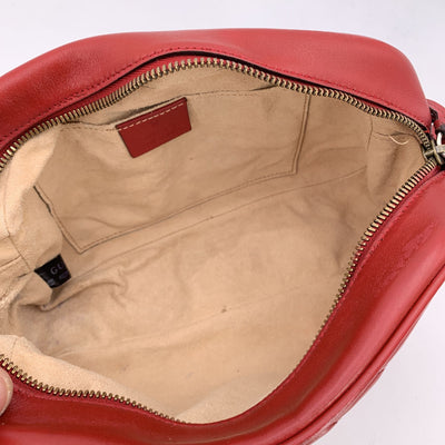 Gucci Red Leather Small GG Marmont Matelassè Camera Shoulder Bag