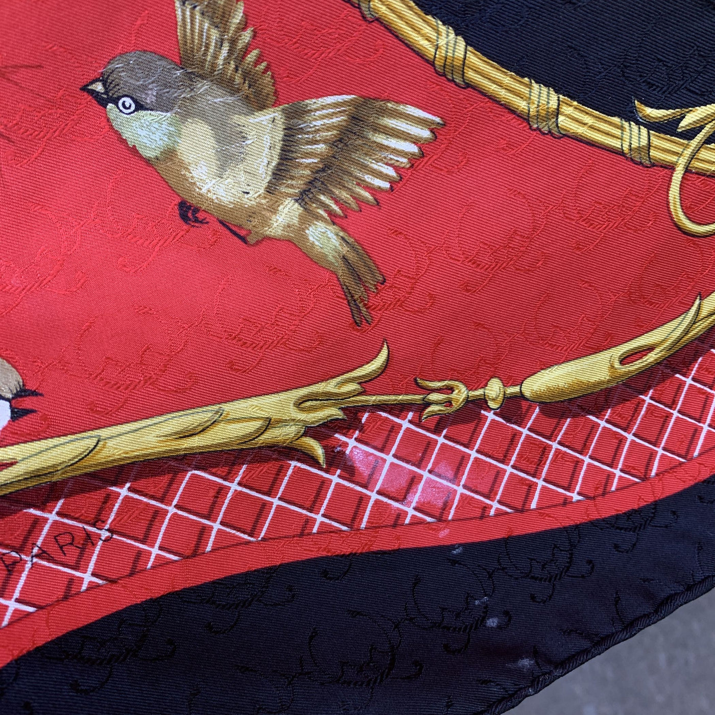 Hermes Red Silk Jacquard Scarf La Cle Des Champs 1965 Faconnet