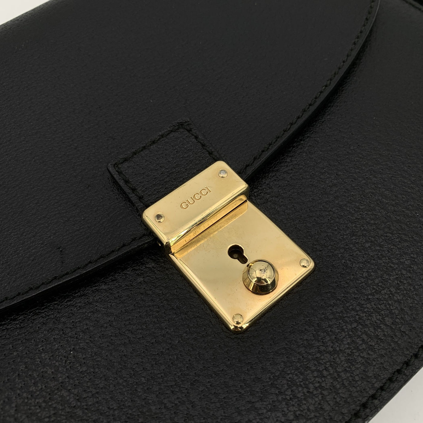Gucci Vintage Black Leather Clutch Bag Wristlet Wrist Bag