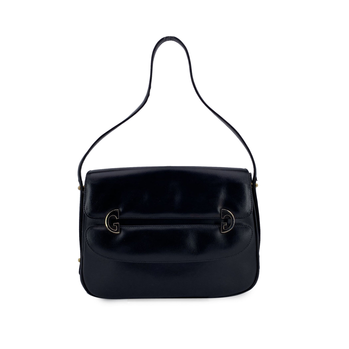 Gucci Vintage Black Leather GG Cut Out Flap Shoulder Bag